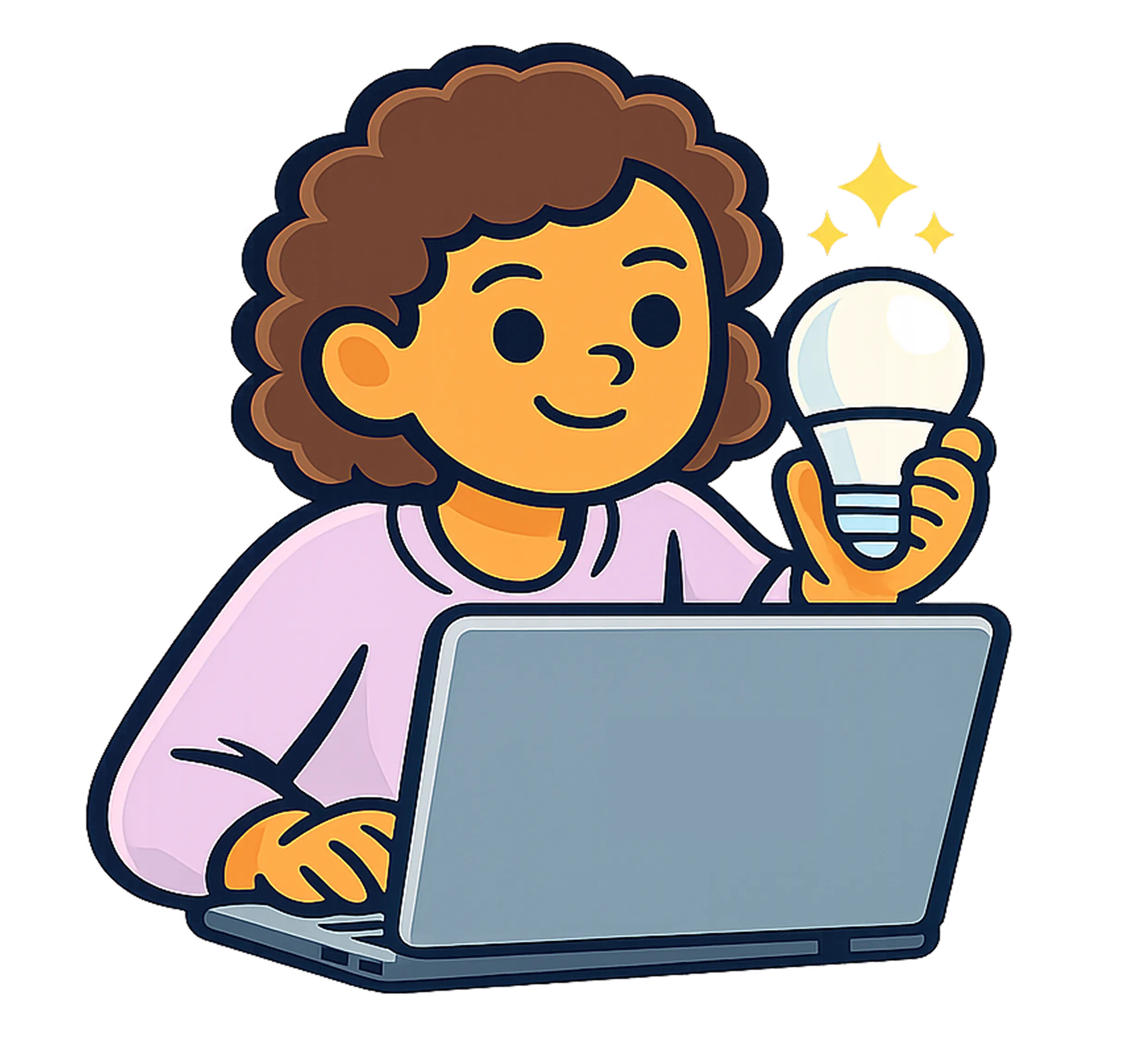 Illustration of a girl leaning on a laptop with a lightbulb